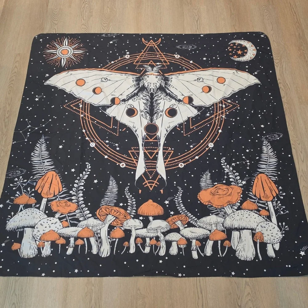 Celestial Luna Moth Wall Tapestry Mushroom Moon Star Witchy Cottagecore 59x59